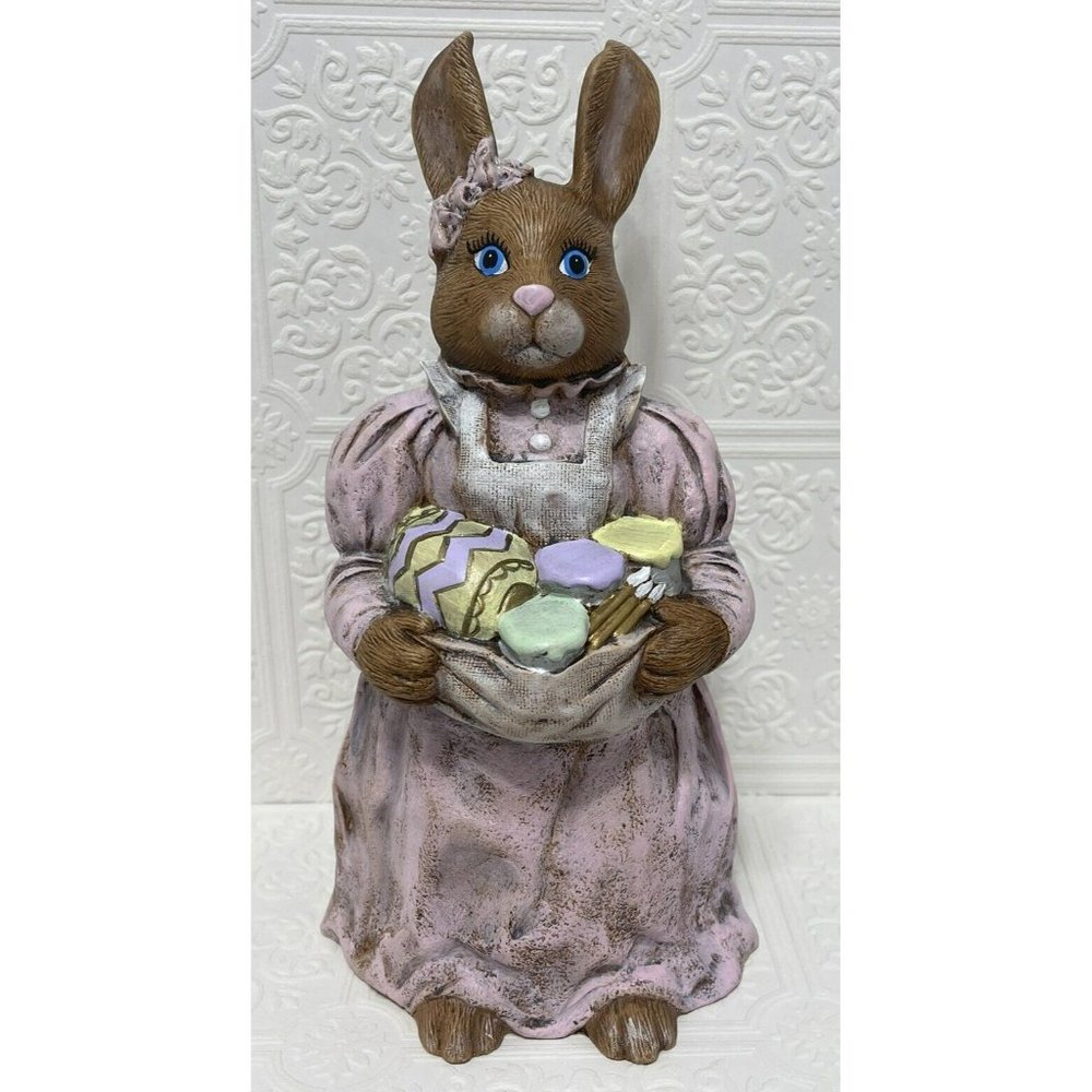 Girl Bunny Vintage Studio Art Ceramic Easter Bunny Kitschy Bunny Painting Eggs